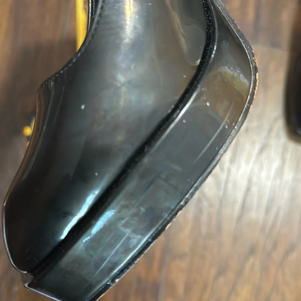 Sam Edelman Circus Dull Distressed Black Platform Patent Leather Block Heeled